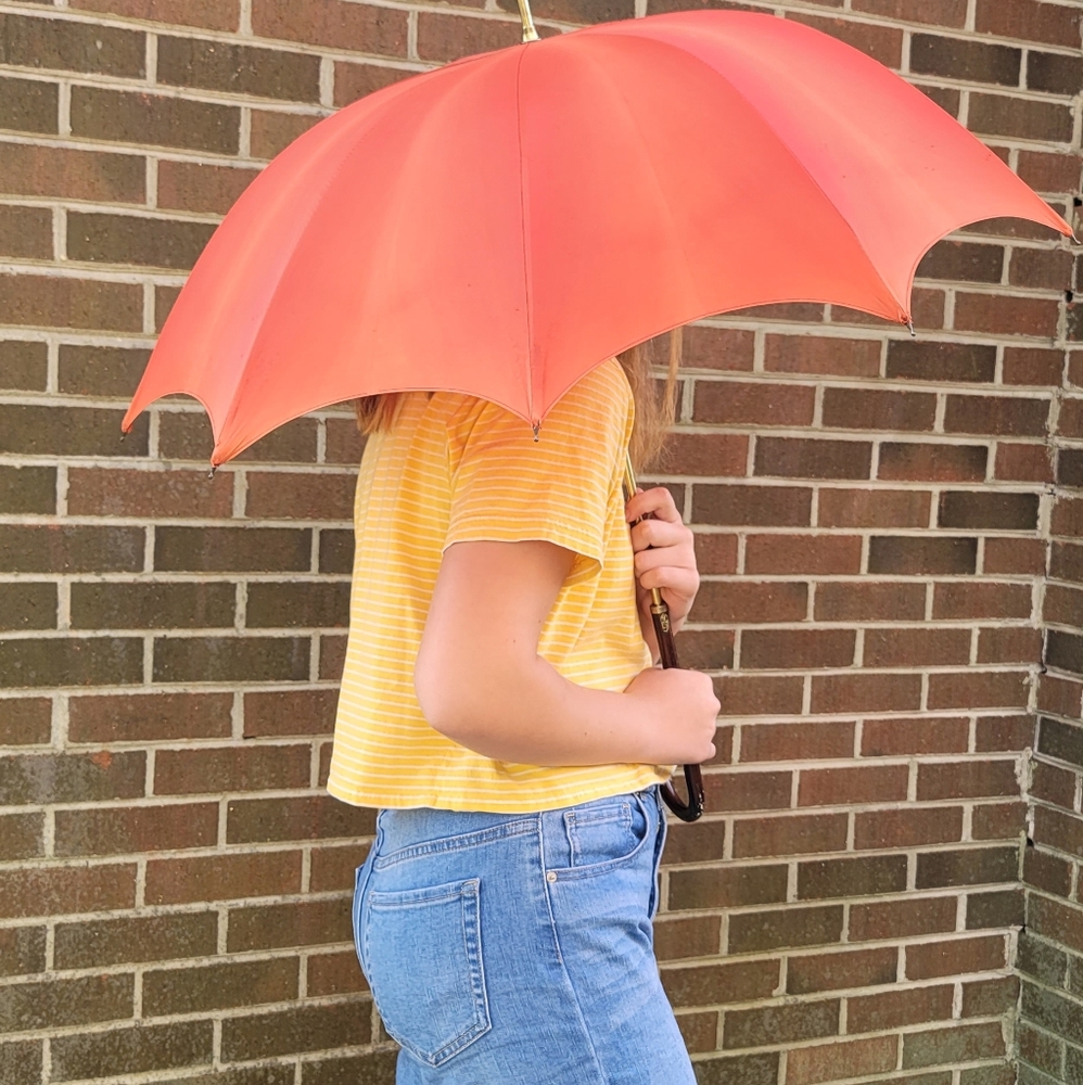 Vintage orange silk unbrella - Picture 11 of 11